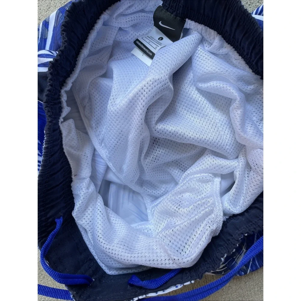 Nike Men's Swim Trunks Large Blue Palm Print Lined Elastic Waist Board Shorts